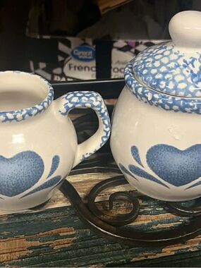 Blue Heart Ceramic Sugar and Creamer Set